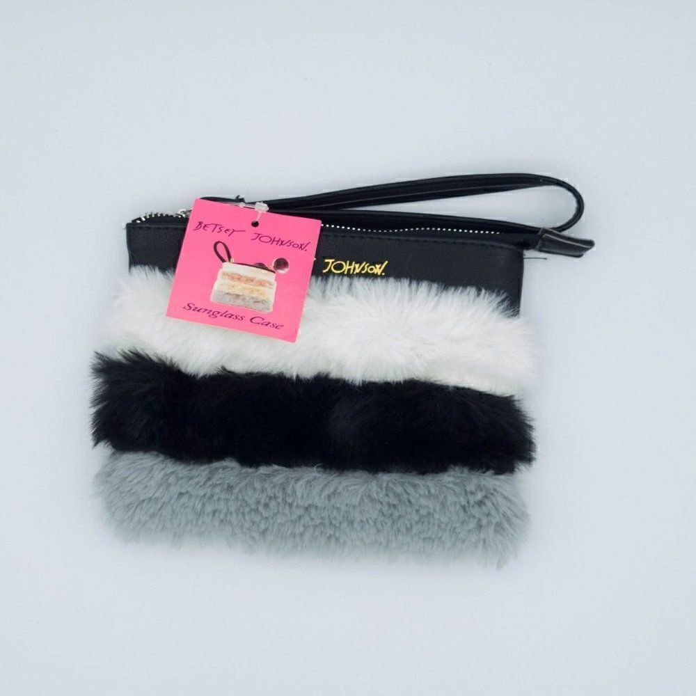 Betsey Johnson Faux Fur Sunglasses Case (grey/white/black) NWOT